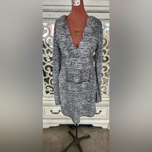 Women’s Hard Tail Empire Waist Two Tone Gray Hooded Tunic (M)